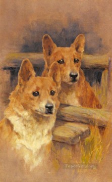 two boys singing Painting - Two Corgies Arthur Wardle dog